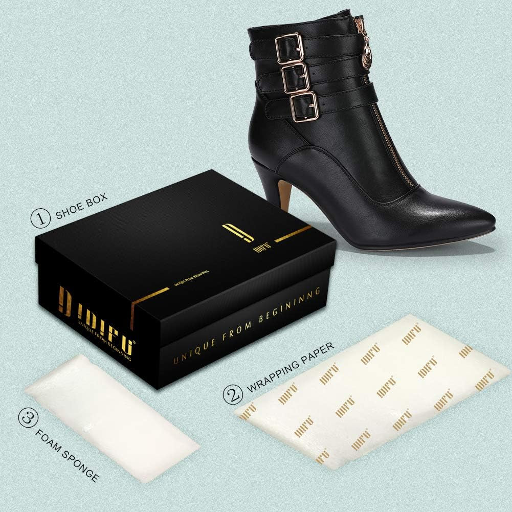 Women'S Pointed Toe Metal Buckle Two Strap Ankle Booties Side Zipper Kitten Heel Dress Classic Short Boots